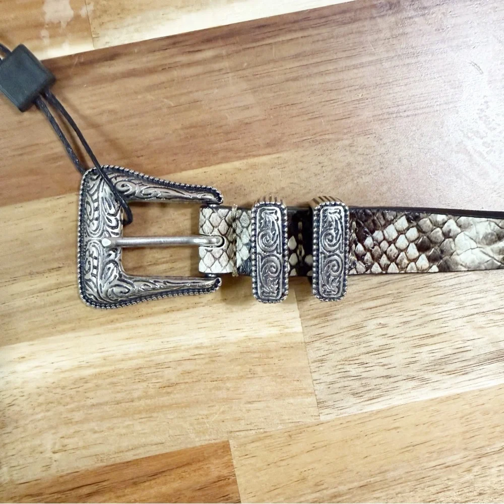 The Kooples Snakeskin Reptile Leather Western Etched Belt size 3/US 8-10 NEW